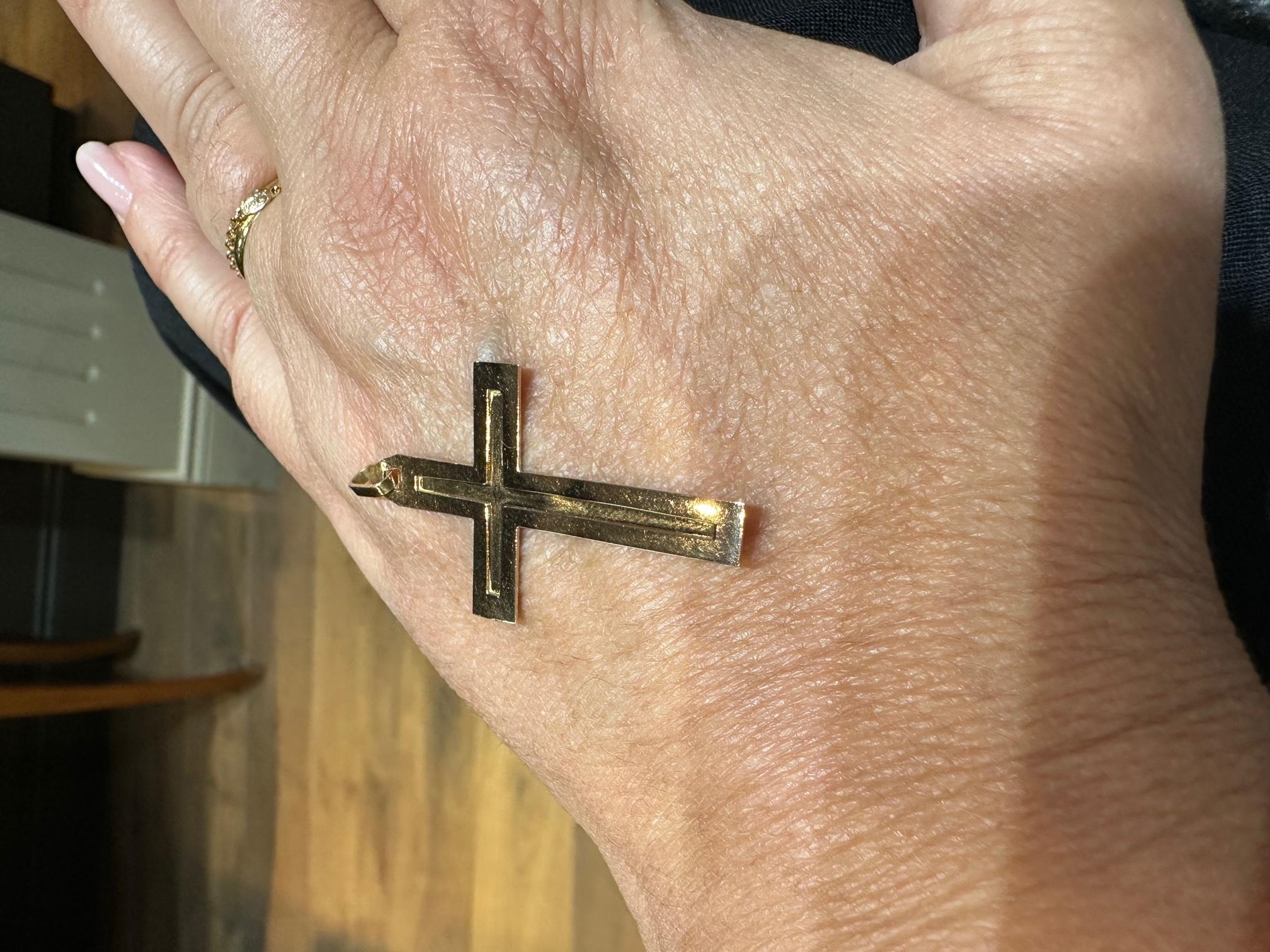 Art-Deco Religious Cross Double-Sided Gold 18 Karat In Good Condition For Sale In Vannes, FR
