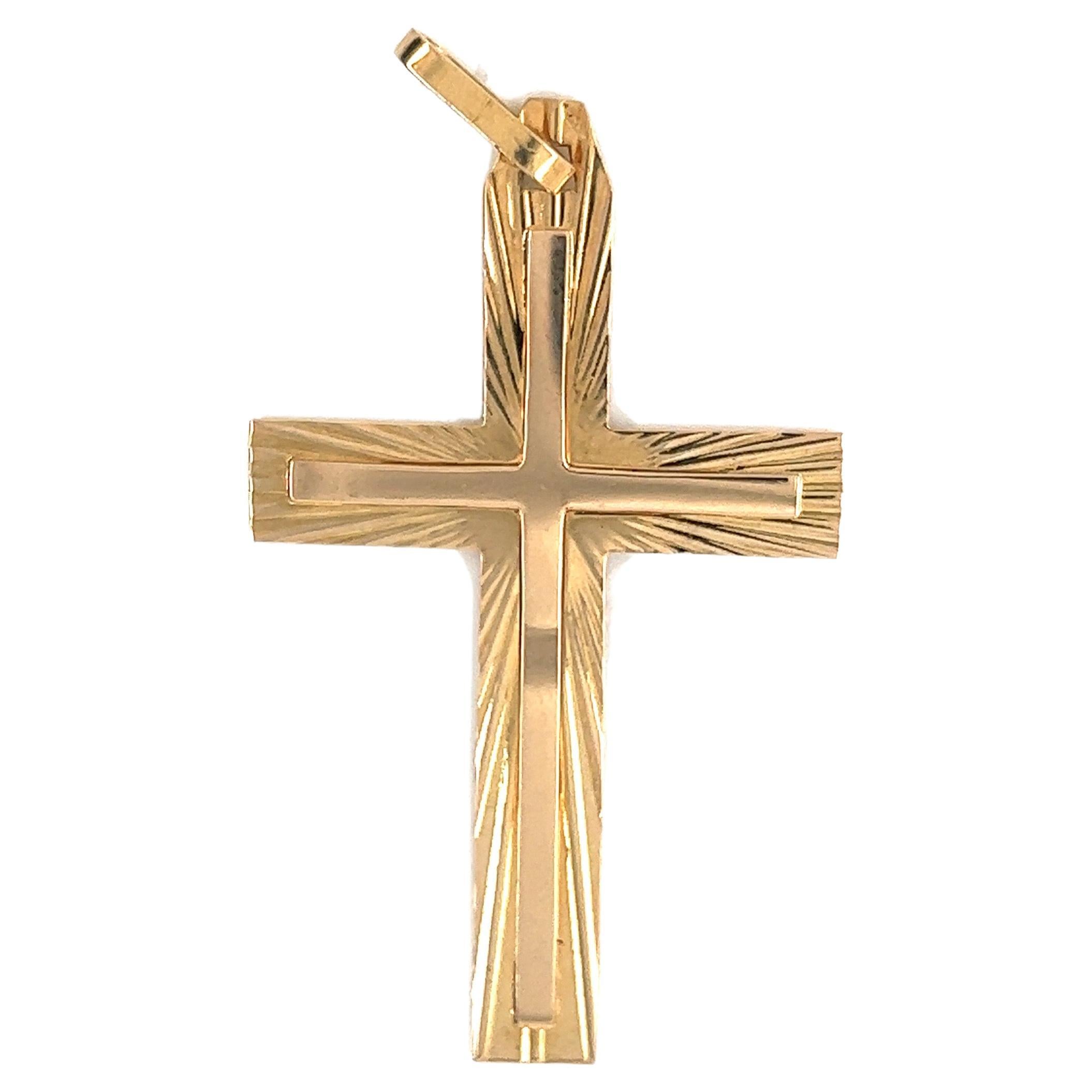 Art-Deco Religious Cross Double-Sided Gold 18 Karat For Sale