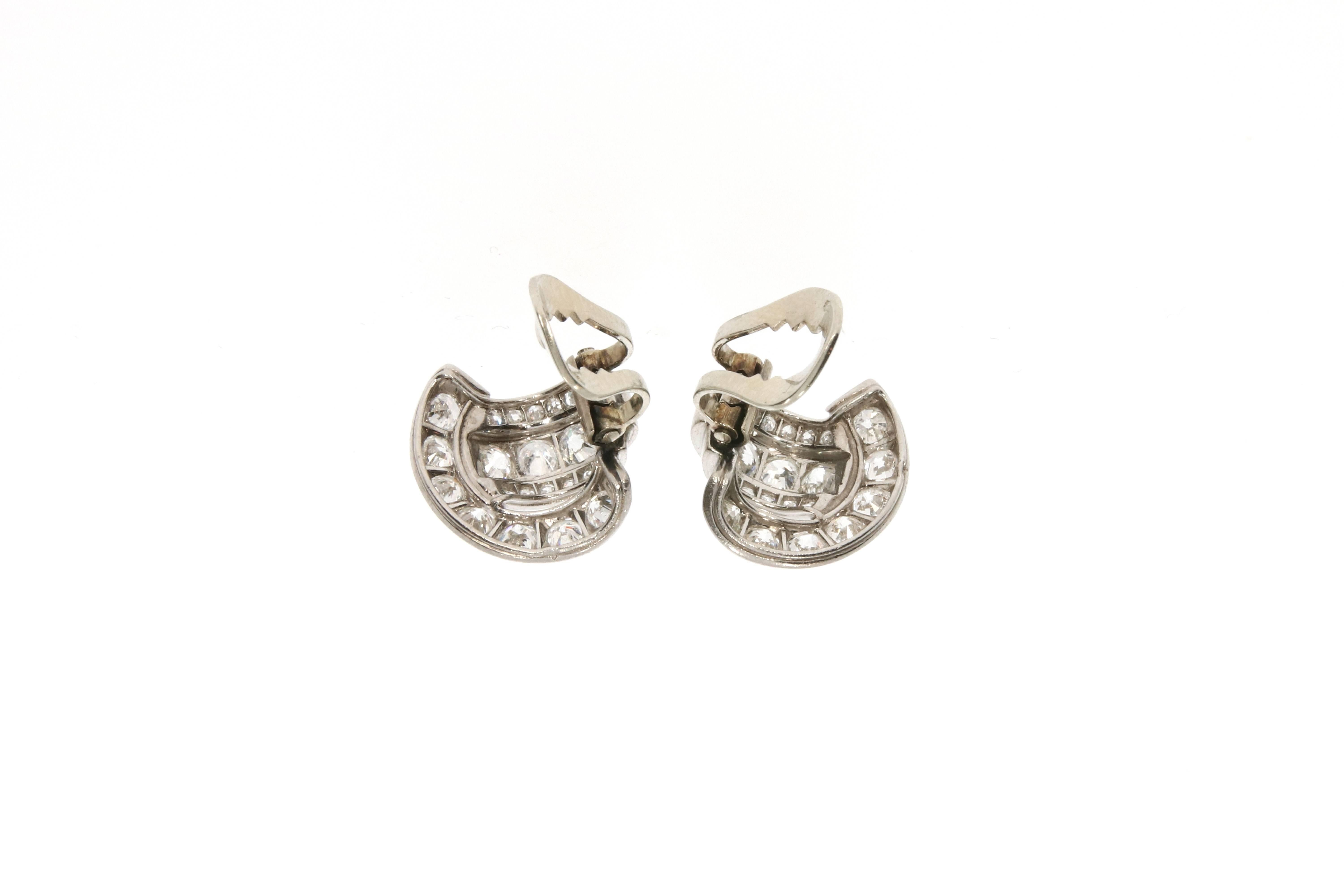 Old Mine Cut Art Deco René Boivin Certified Francoise Cailles Diamond Platinum Earclips For Sale