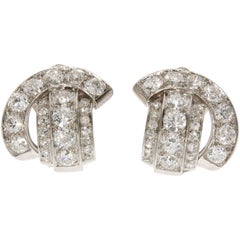 Art Deco René Boivin Certified Francoise Cailles Diamond Platinum Earclips