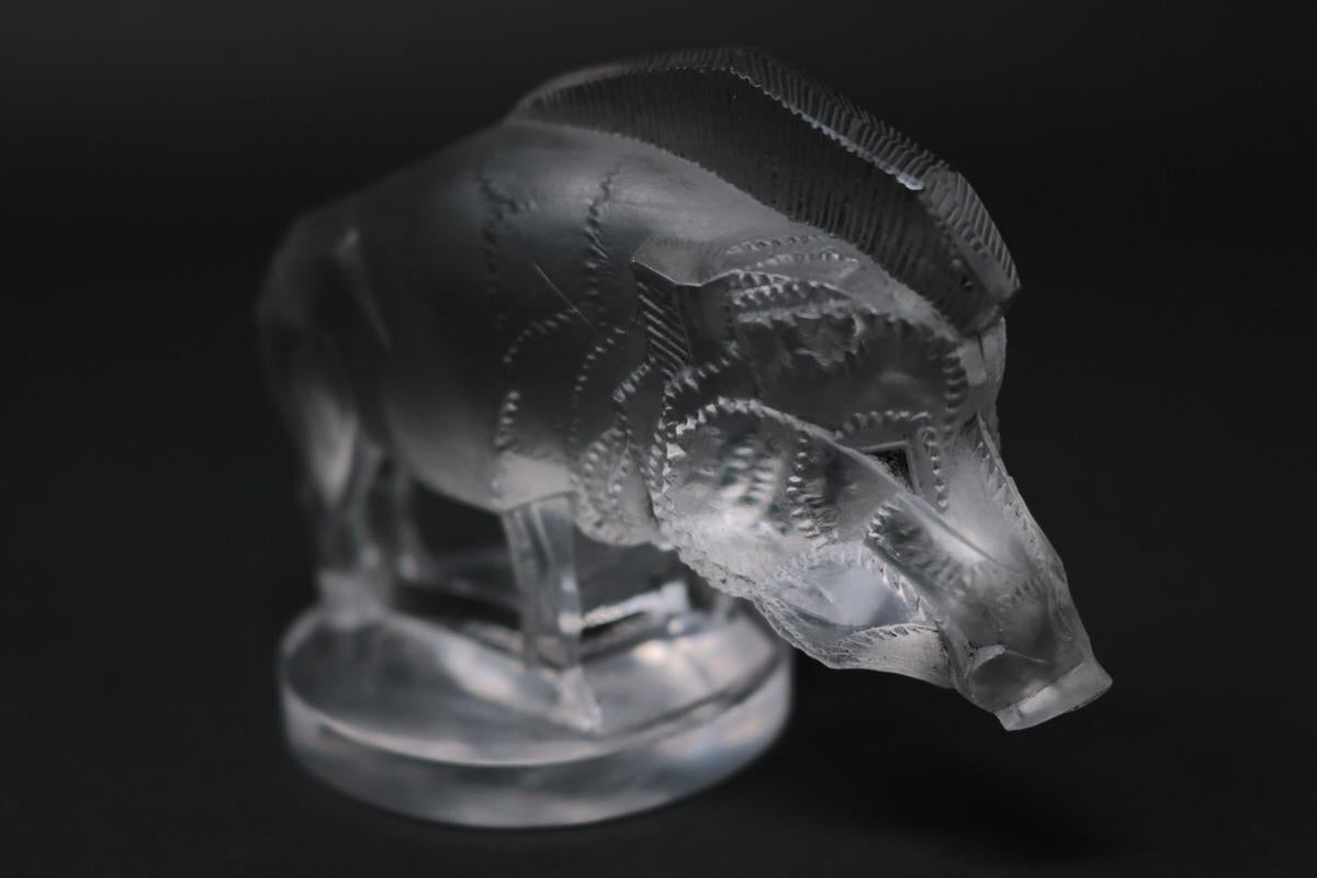 Pressed Art Deco René Lalique Clear Glass Sanglier Boar Mascot