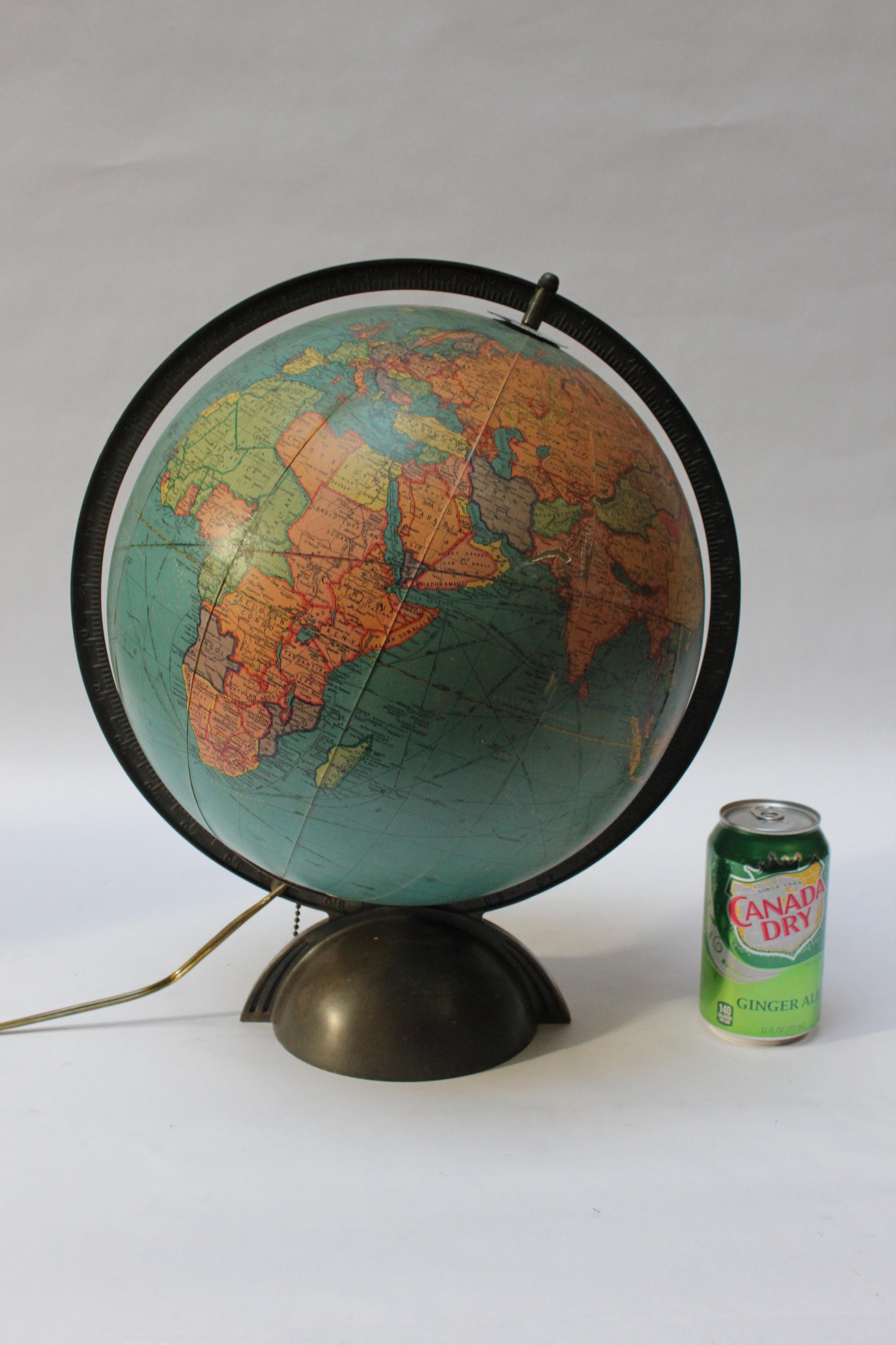 Mid-20th Century Art Deco Replogle Illuminated Glass Library Globe For Sale