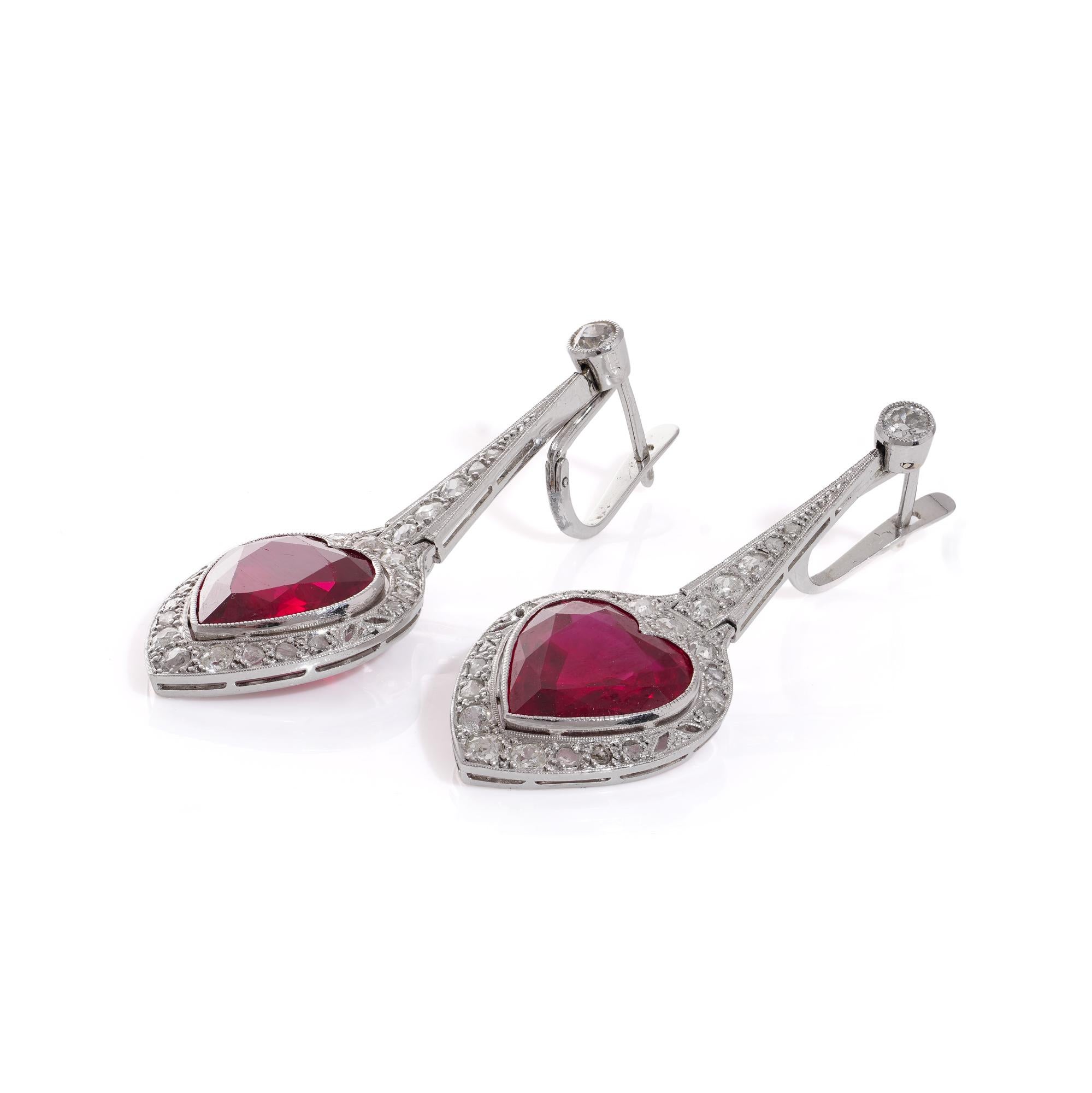 Brilliant Cut Art  Deco Reproduction Ruby and  diamond earrings  For Sale
