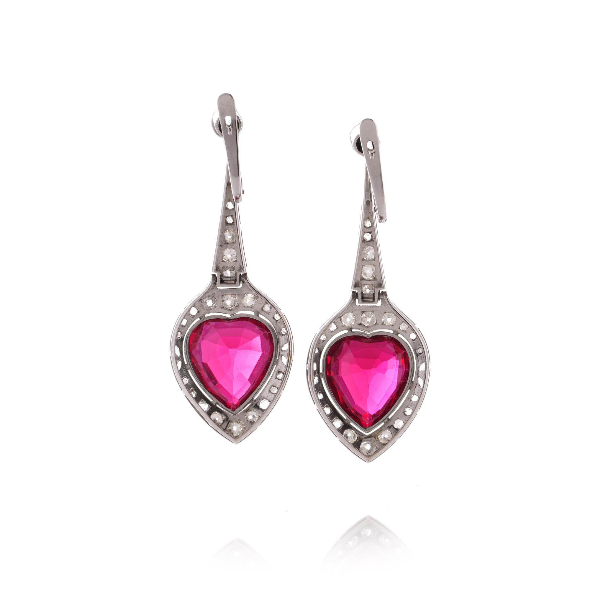 Women's Art  Deco Reproduction Ruby and  diamond earrings  For Sale