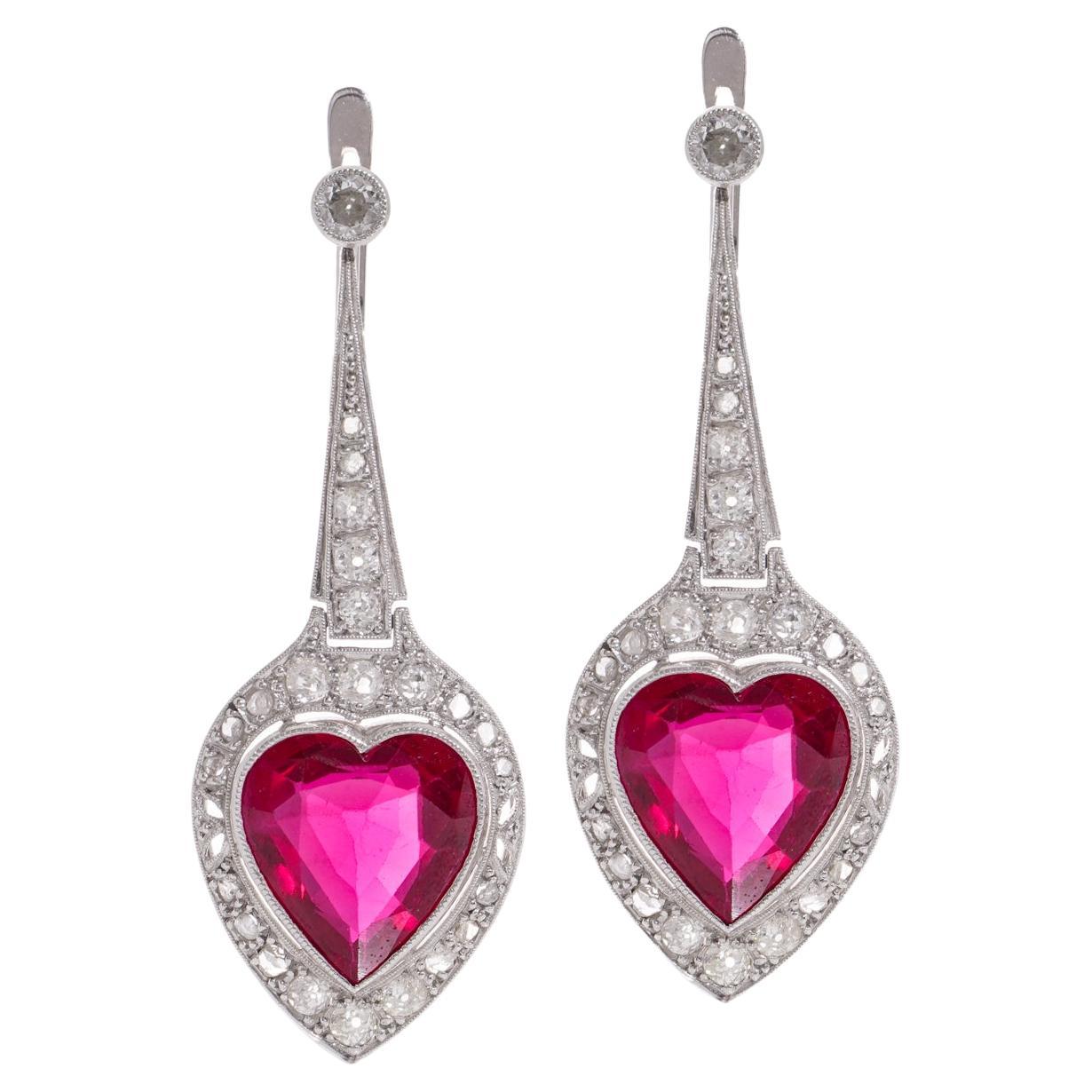 Art  Deco Reproduction Ruby and  diamond earrings  For Sale