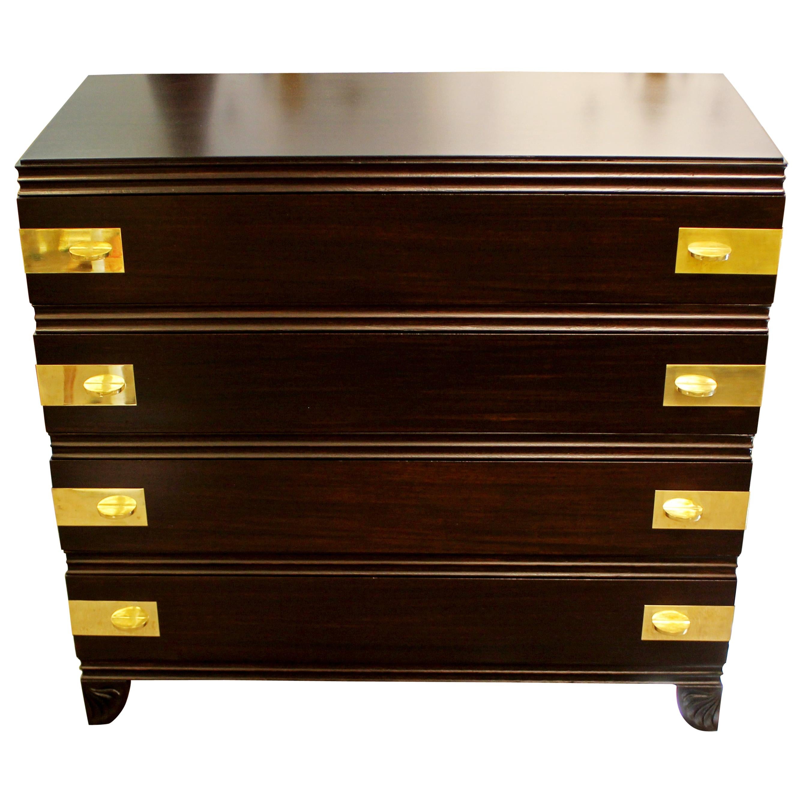 Art Deco Restored Widdicomb 1938 Ebonized Mahogany Chest Dresser 4-Drawer Brass