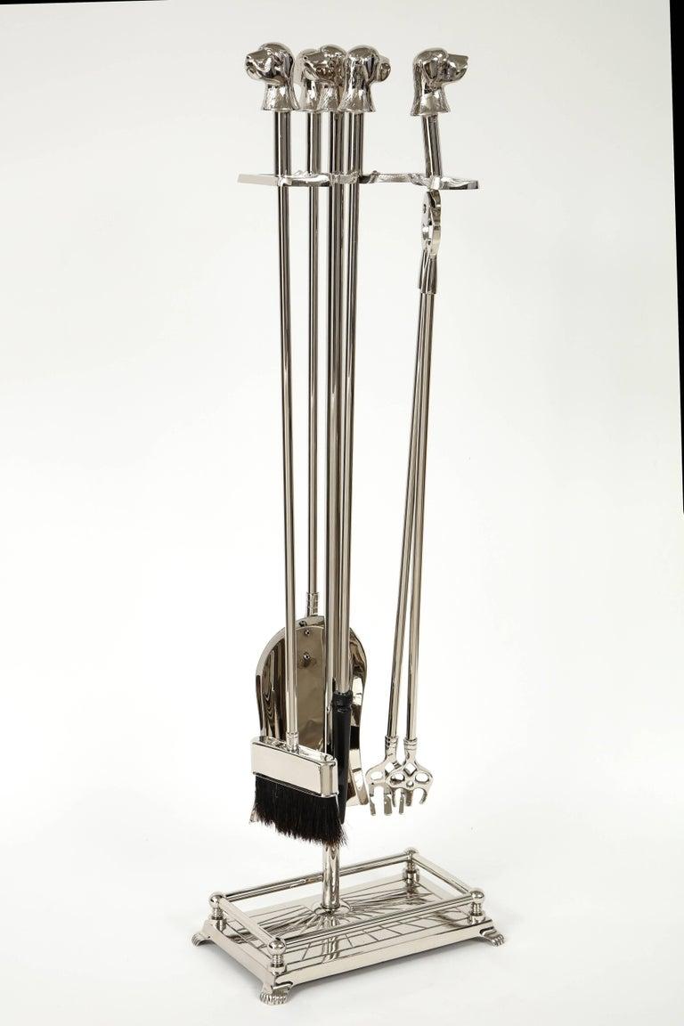 American Art Deco Retriever Head Fireplace Tool Set For Sale