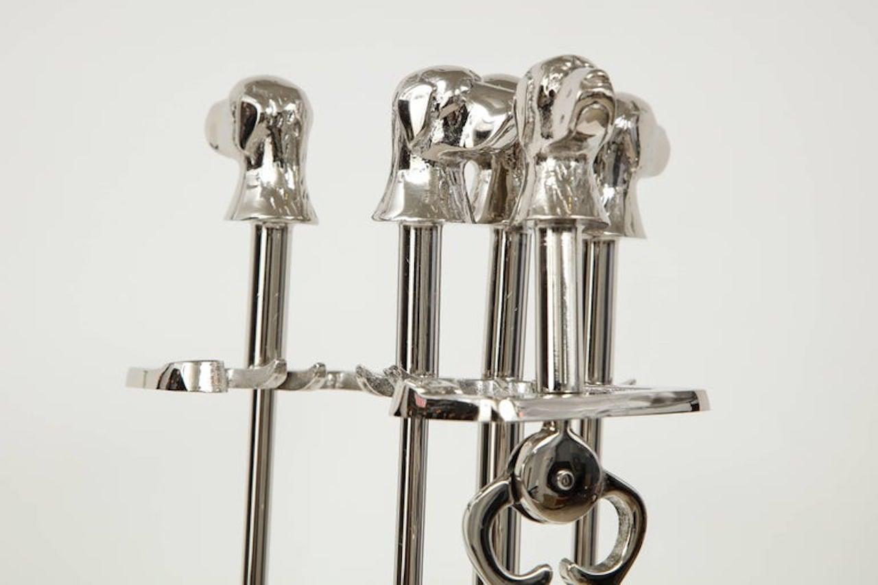 Art Deco Retriever Head Fireplace Tool Set In Excellent Condition For Sale In New York, NY