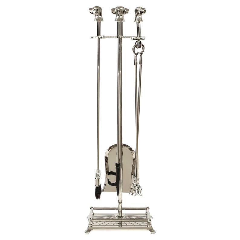 Art Deco Retriever Head Fireplace Tool Set For Sale