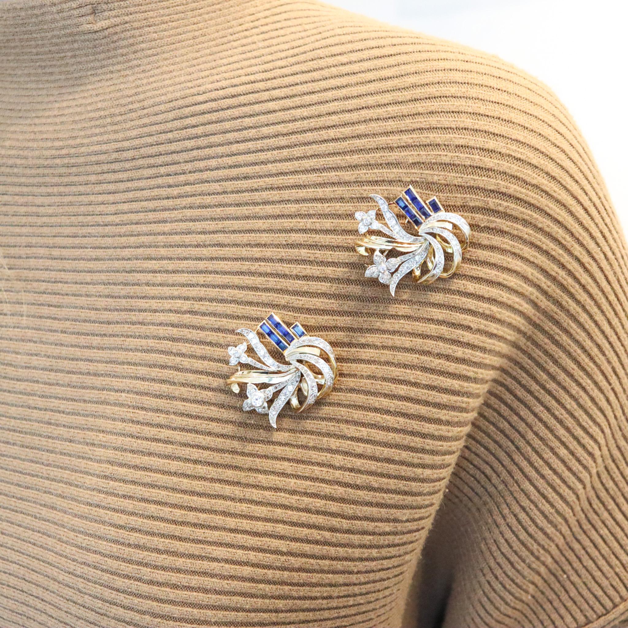 Art Deco Retro 1935 Convertible Clips 18kt Gold with 7.08ctw Diamonds & Spinels 6