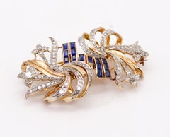 Art Deco Retro 1935 Convertible Clips 18kt Gold with 7.08ctw Diamonds & Spinels