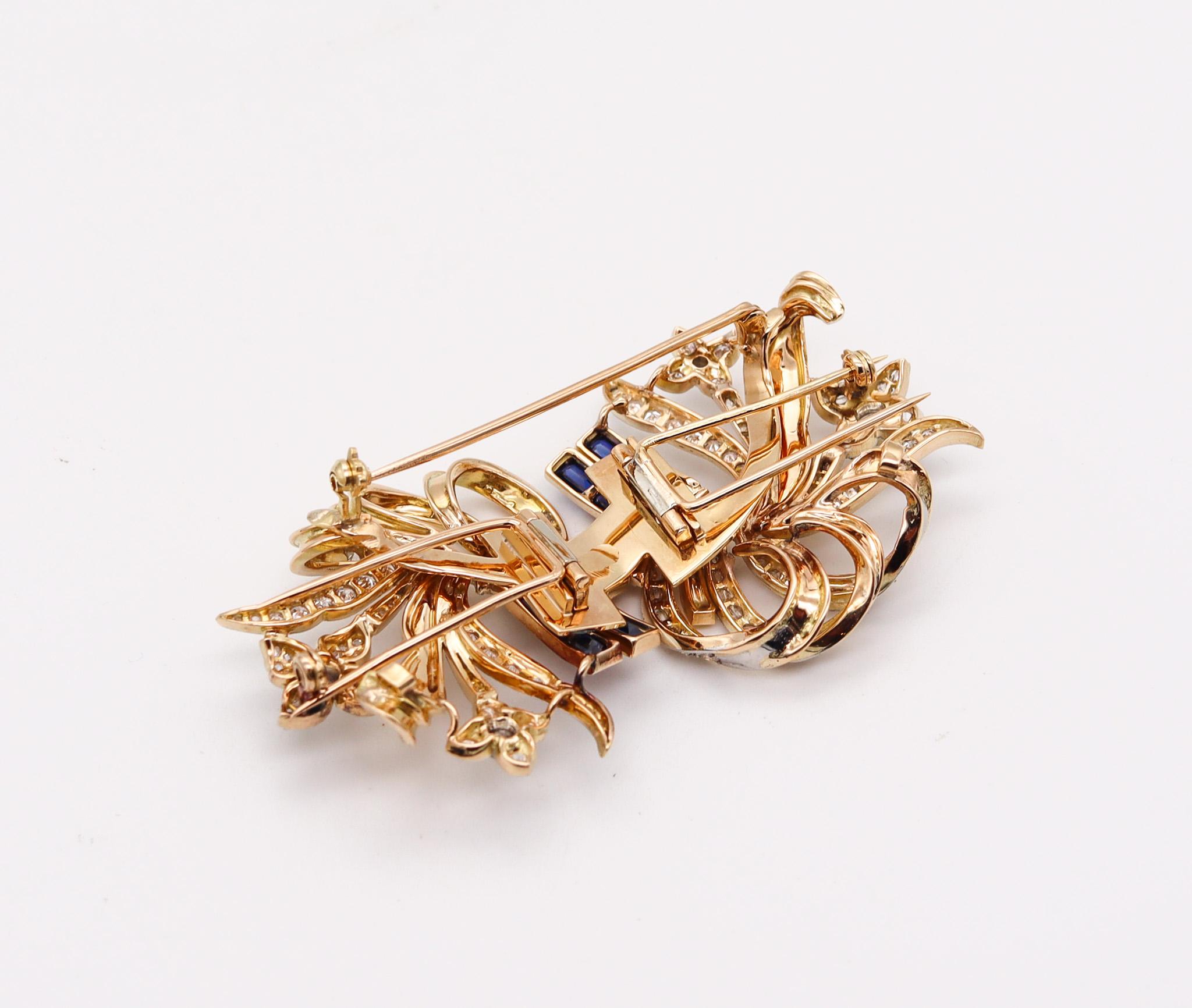 Women's Art Deco Retro 1935 Convertible Clips 18kt Gold with 7.08ctw Diamonds & Spinels