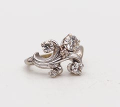 Art Deco Retro 1940 Swirl Ring In Solid 14Kt White Gold With Four White Diamonds