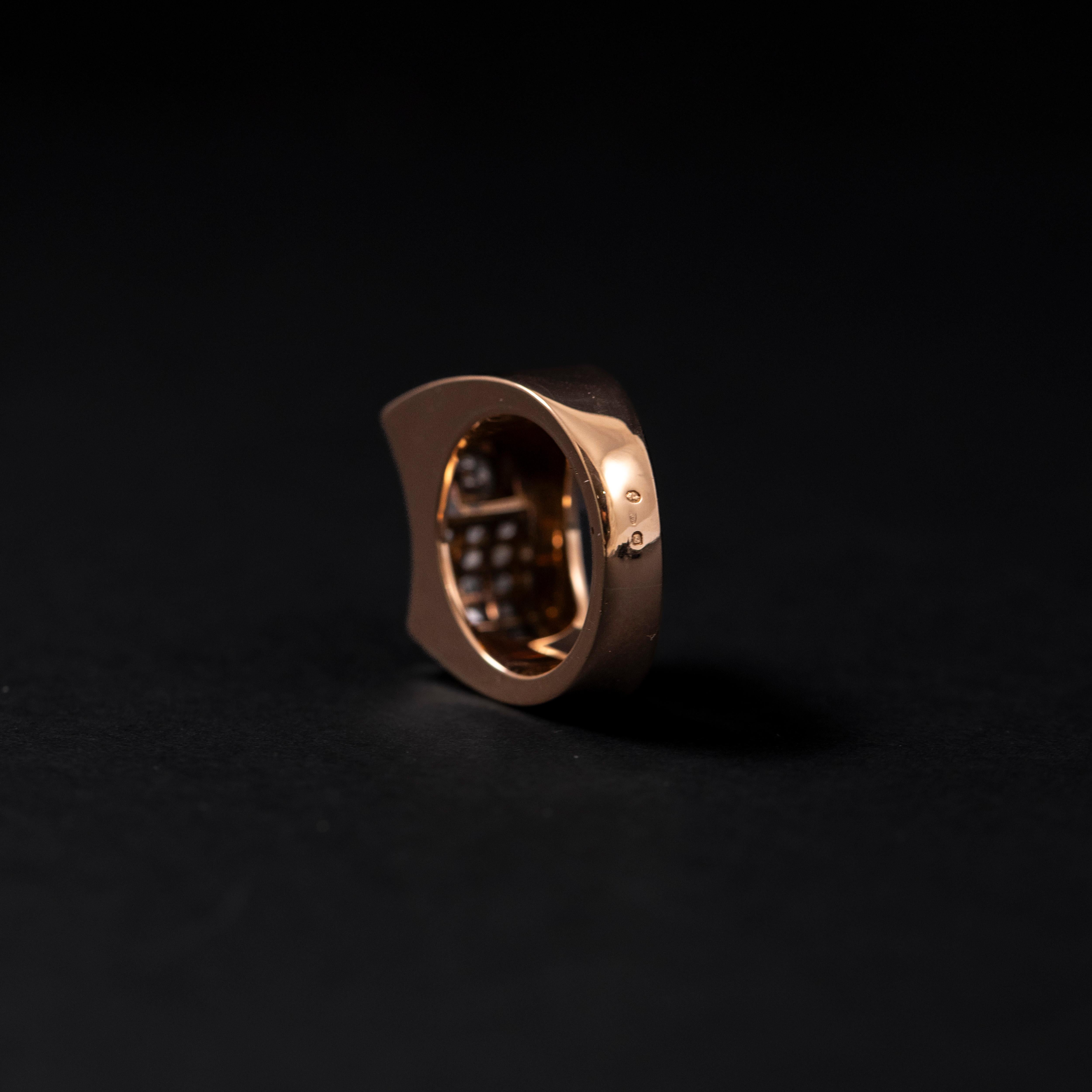 Art Deco Retro Diamond Odeonesque Cocktail Ring Rose Gold Silver Portuguese 1940 For Sale 5