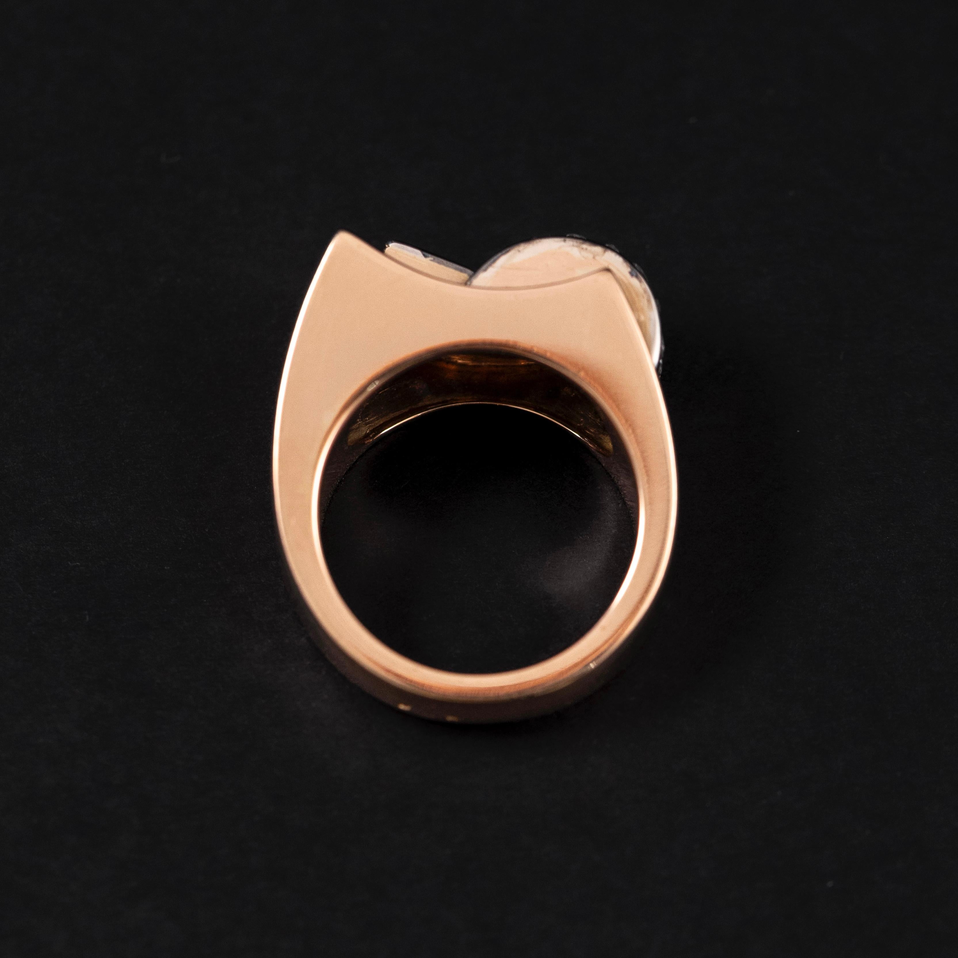 Art Deco Retro Diamond Odeonesque Cocktail Ring Rose Gold Silver Portuguese 1940 For Sale 2