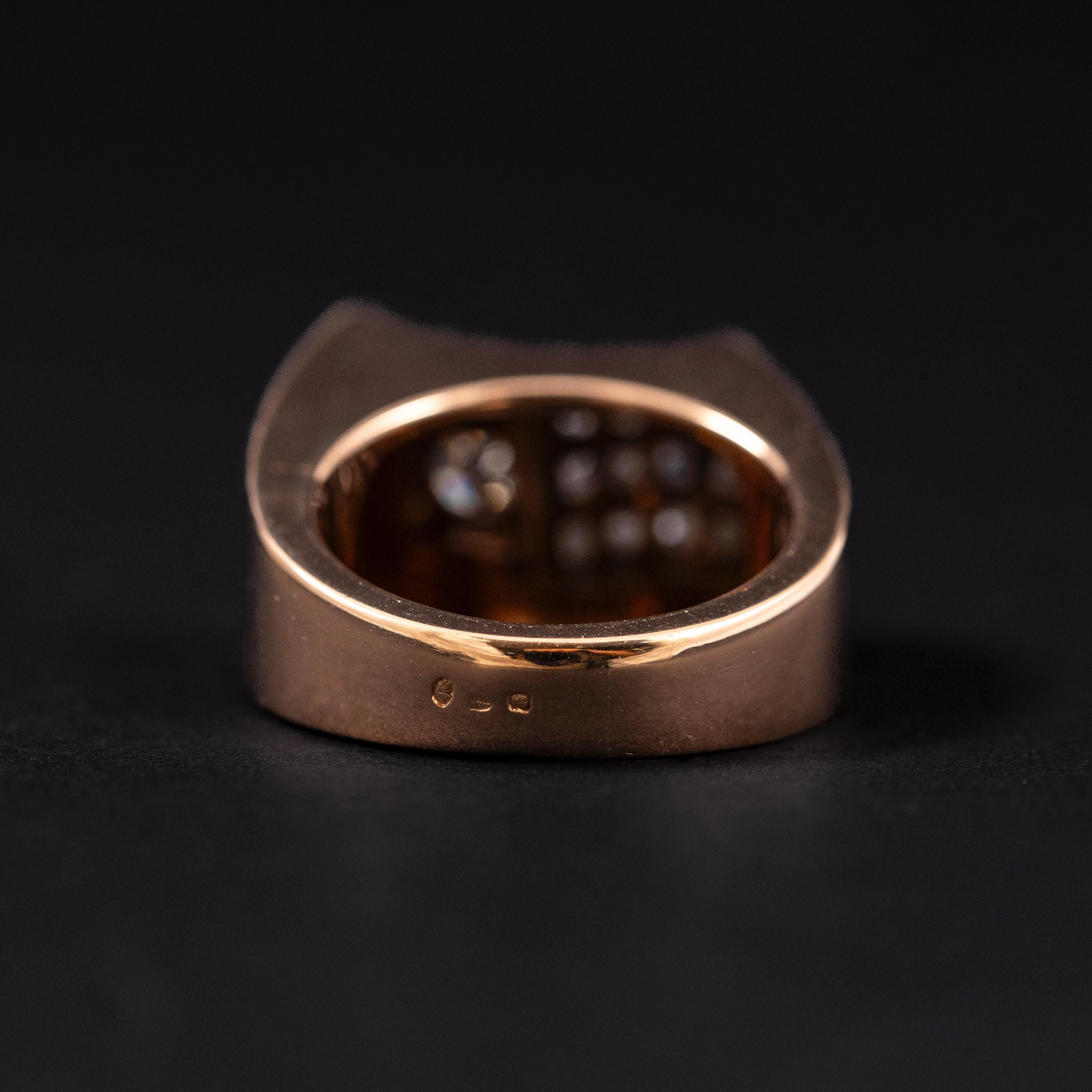 Art Deco Retro Diamond Odeonesque Cocktail Ring Rose Gold Silver Portuguese 1940 For Sale 3