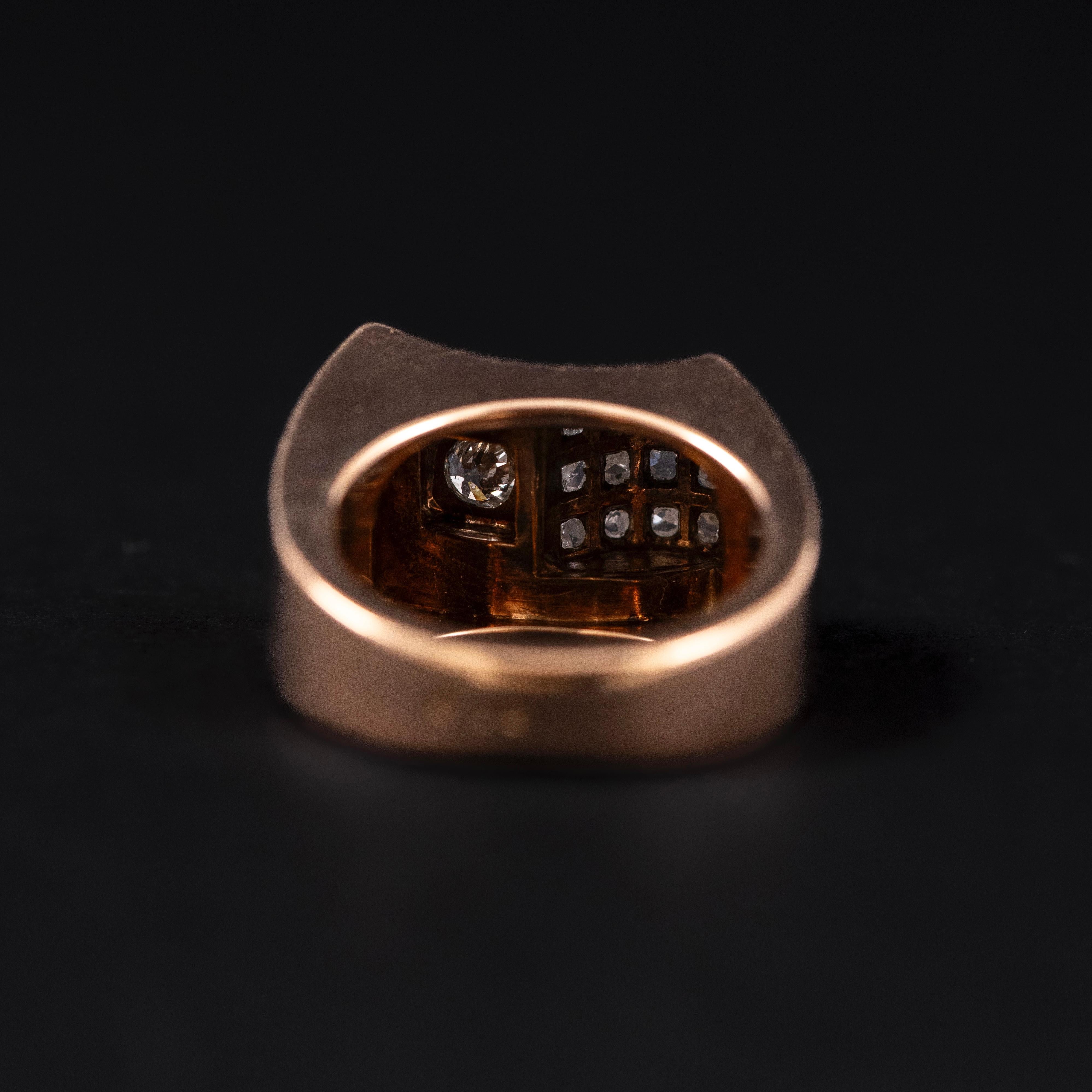 Art Deco Retro Diamond Odeonesque Cocktail Ring Rose Gold Silver Portuguese 1940 For Sale 4