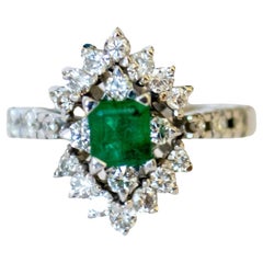 Art Deco Retro Style Diamond and Emerald  18K Gold  Ring