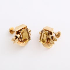 Art Deco  Retro. Yellow Gold & Emerald Cut Citrine Earrings Signed Cartier