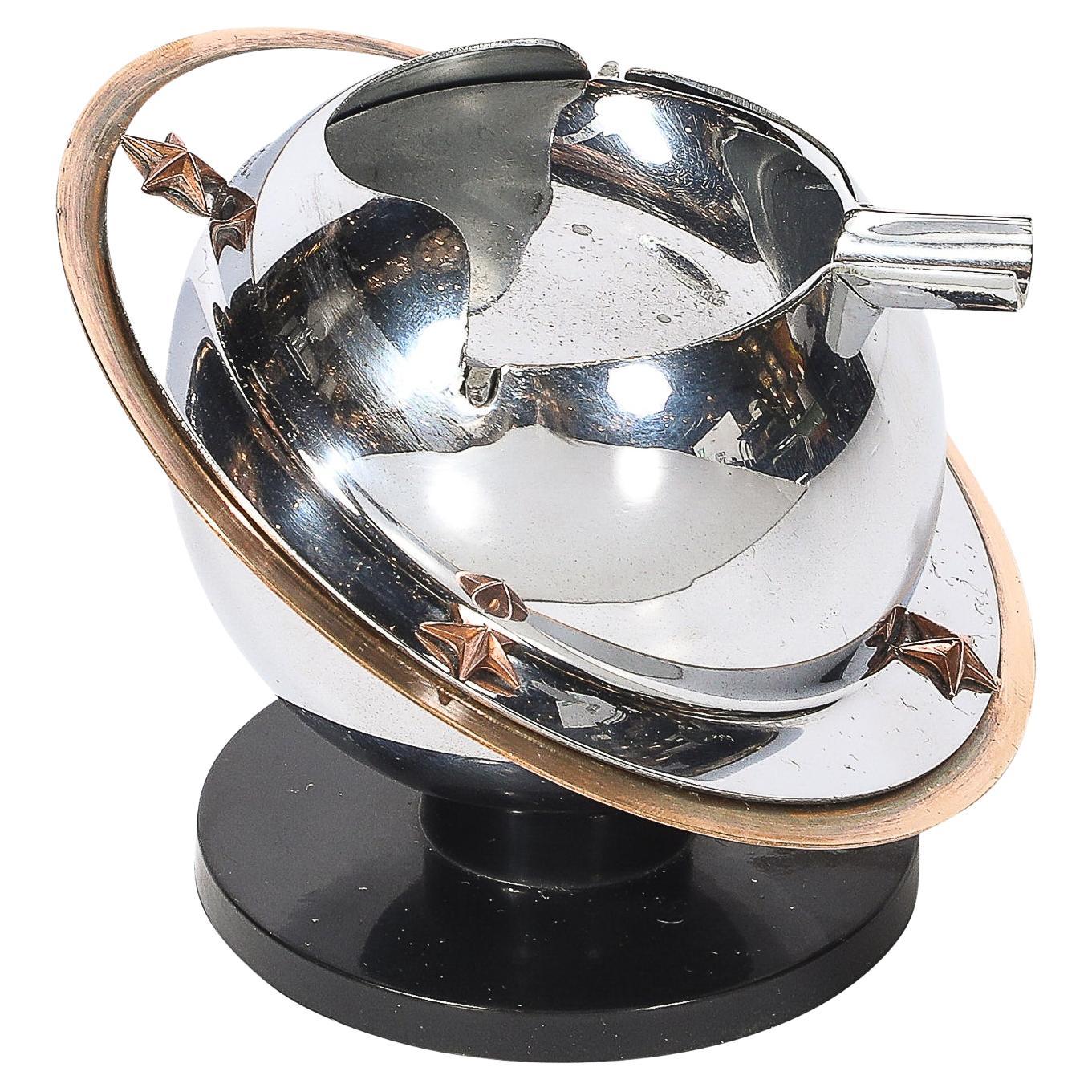 Cendrier Art Déco Revere Saturn en chrome, laiton et bakélite