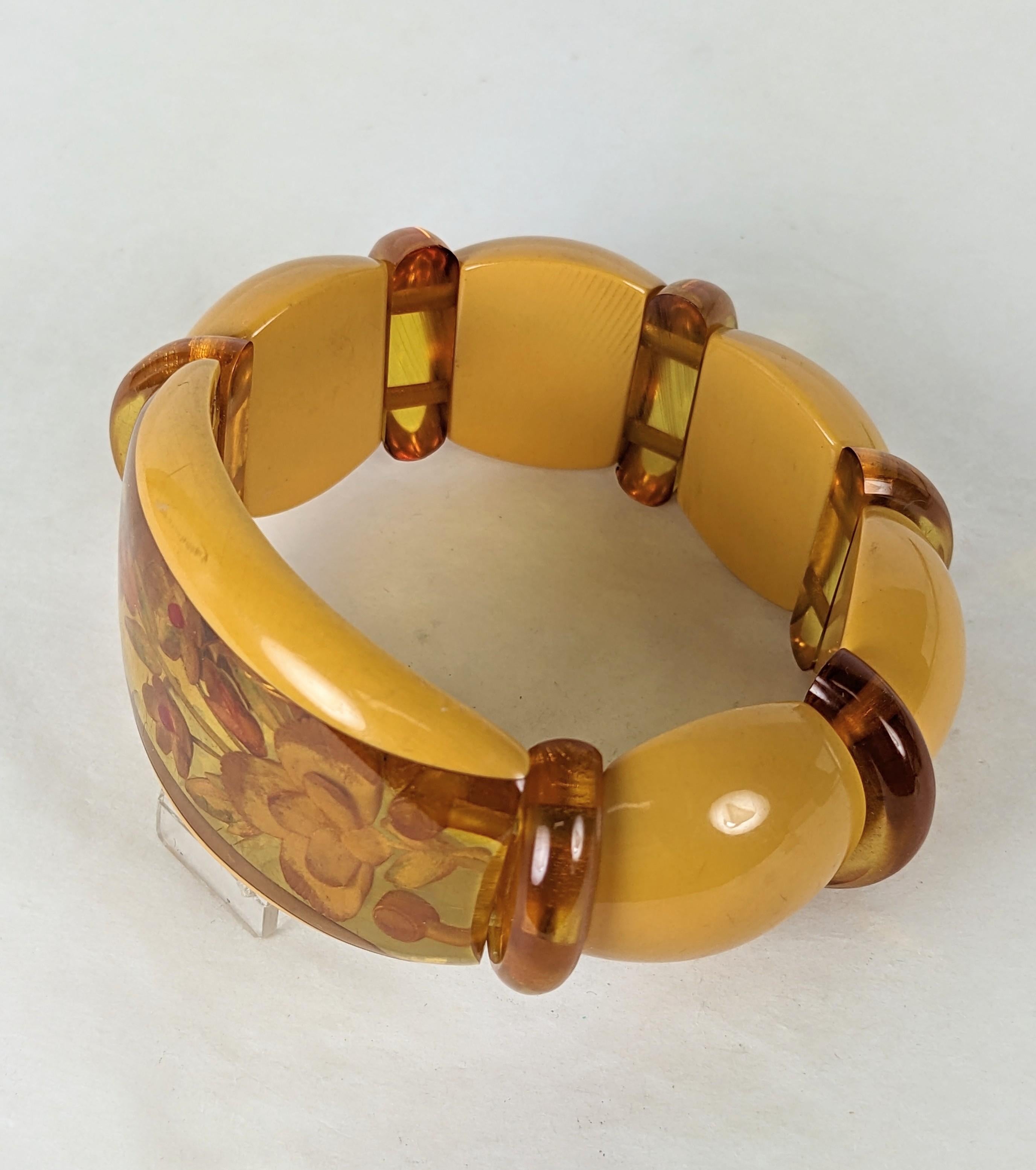 Women's Art Deco Reverse Carved Bakelite Stretch Bracelet For Sale