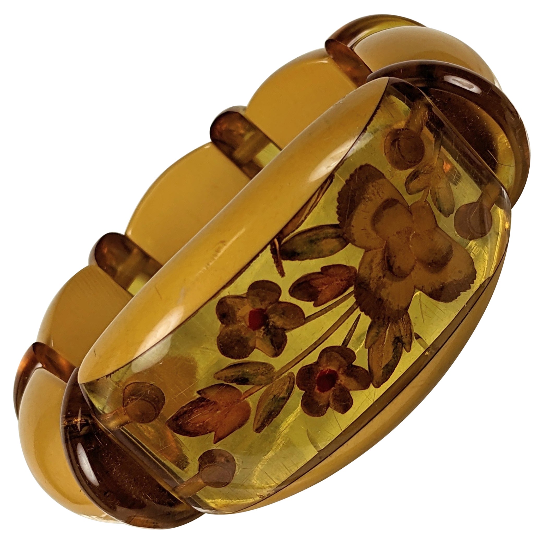 Art Deco Reverse Carved Bakelite Stretch Bracelet