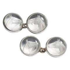 Art Deco Reverse Crystal Horse Platinum Cufflinks