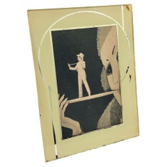 Art Deco Reverse Yellow & Silver Painted Glass Picture Frame 4.5x6 Picture Frame