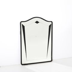Art Deco Reversed Eglomise Geometric Etched Mirror with Black Lacquer Detailing