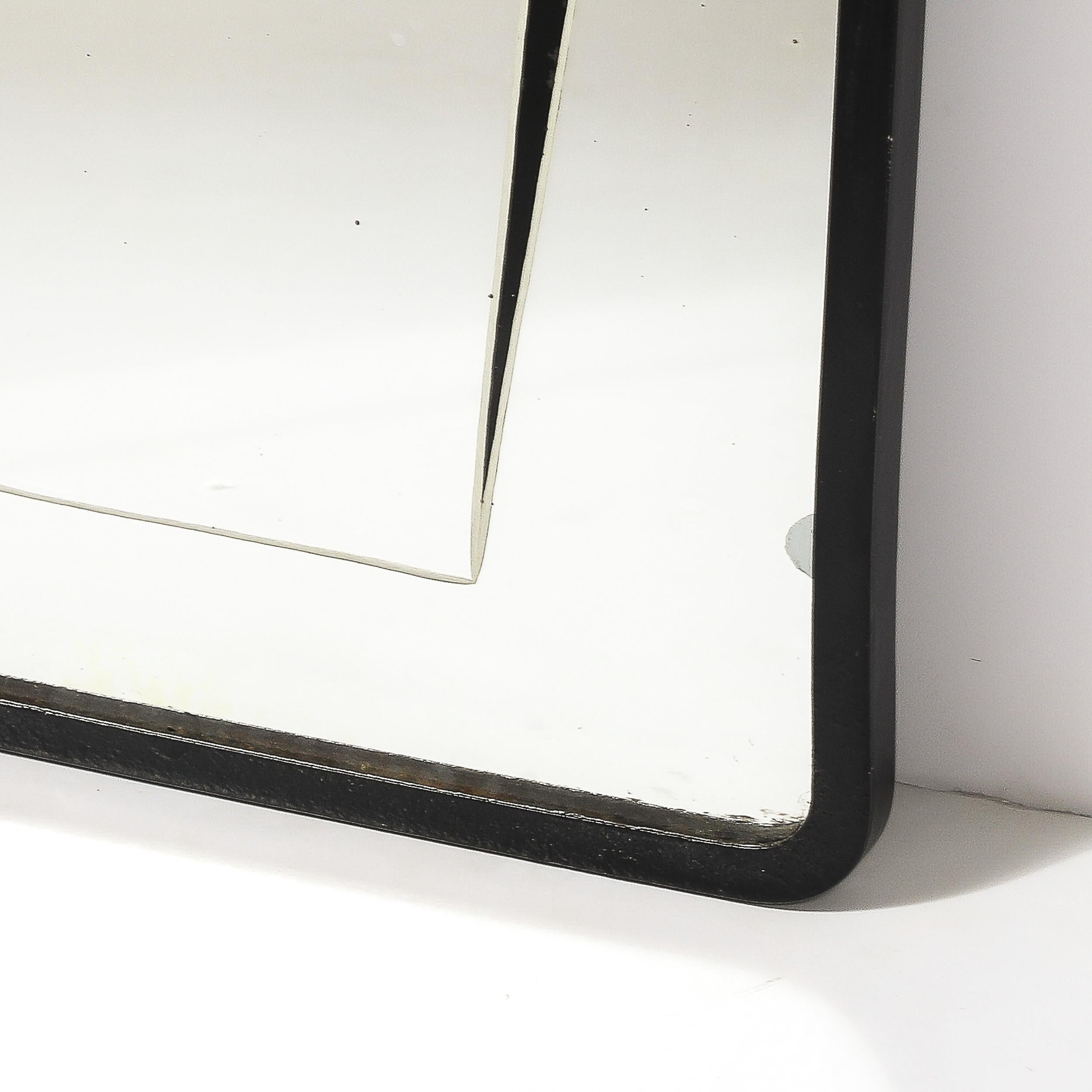 Specchio geometrico inciso Art Deco invertito Eglomise con dettagli in lacca nera in vendita 3