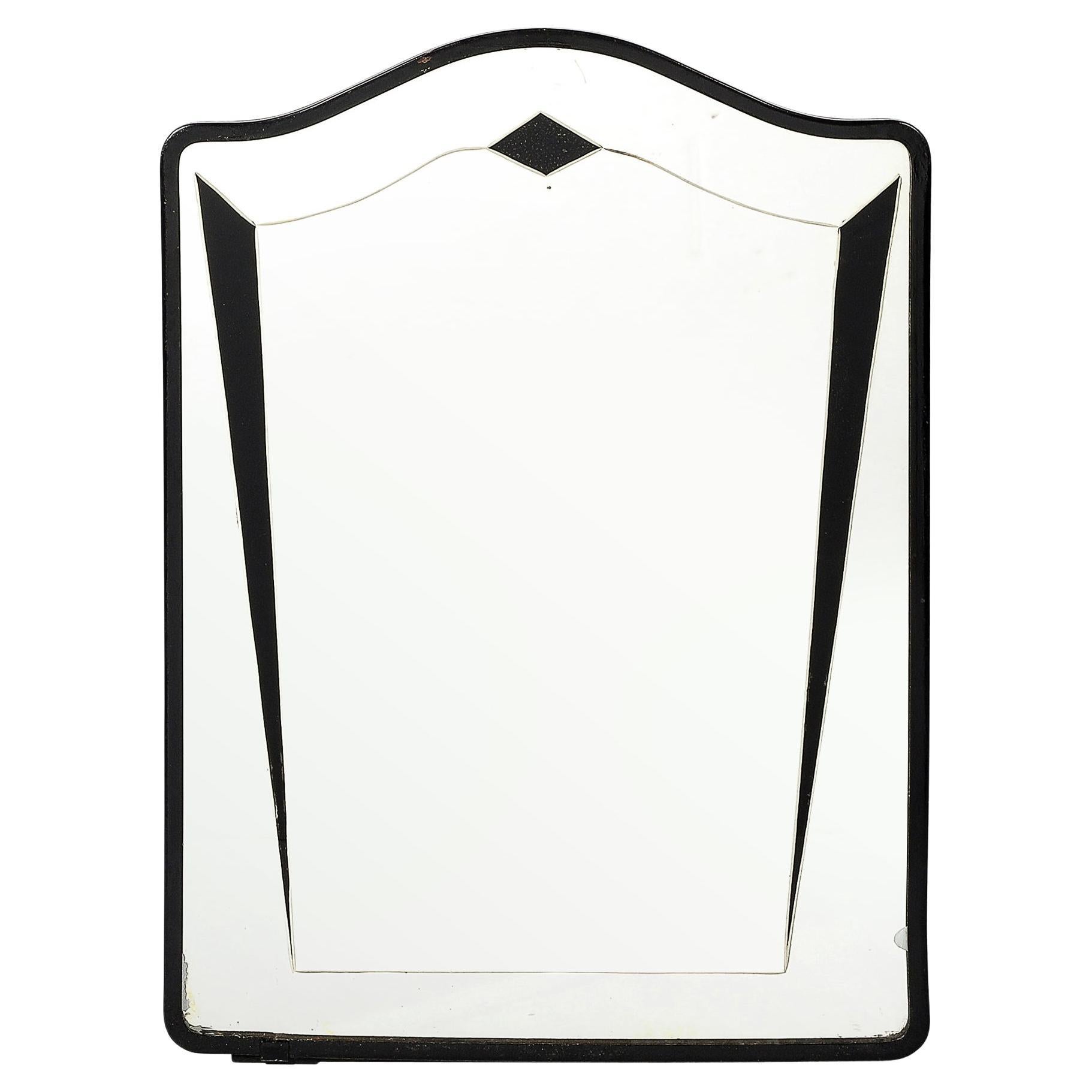 Specchio geometrico inciso Art Deco invertito Eglomise con dettagli in lacca nera in vendita