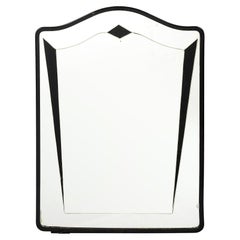 Specchio geometrico inciso Art Deco invertito Eglomise con dettagli in lacca nera