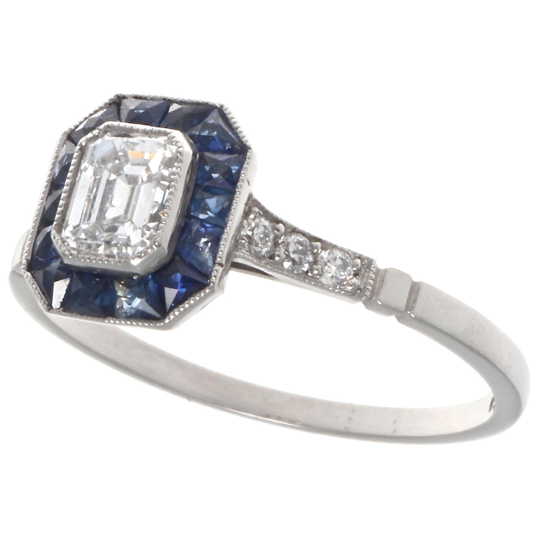 Art Deco Style 0.48 Carat Diamond Sapphire Platinum Ring