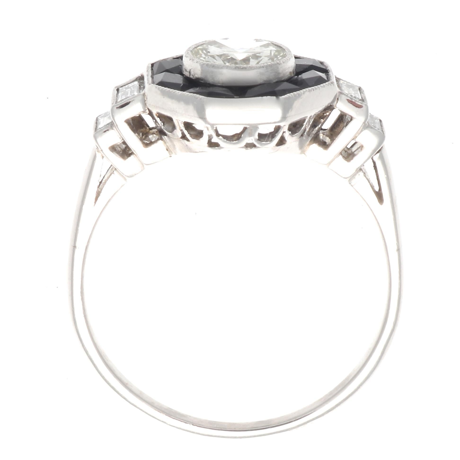 French Cut Art Deco Revival 0.50 Carat Diamond Onyx Platinum Ring