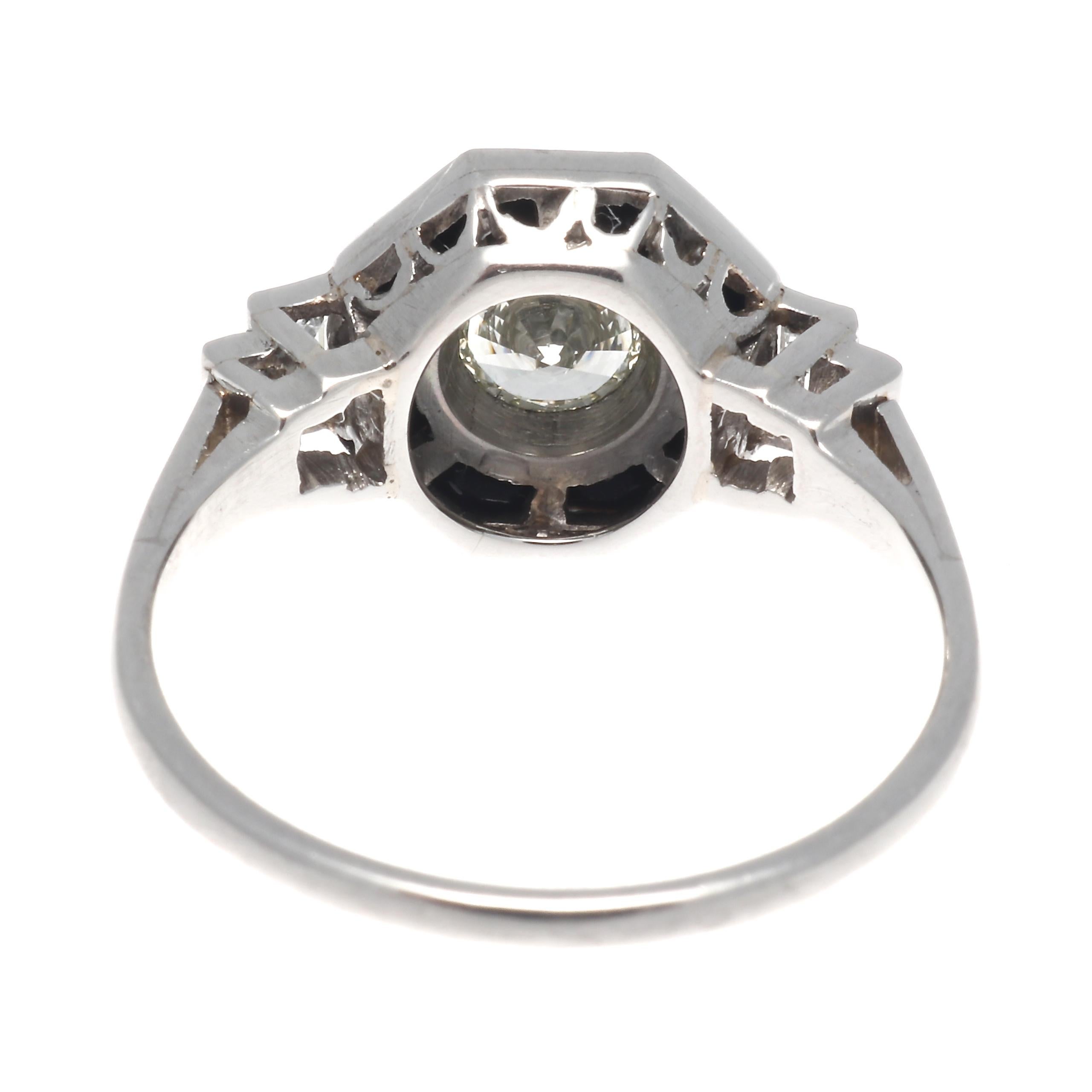 Art Deco Revival 0.50 Carat Diamond Onyx Platinum Ring In New Condition In Beverly Hills, CA