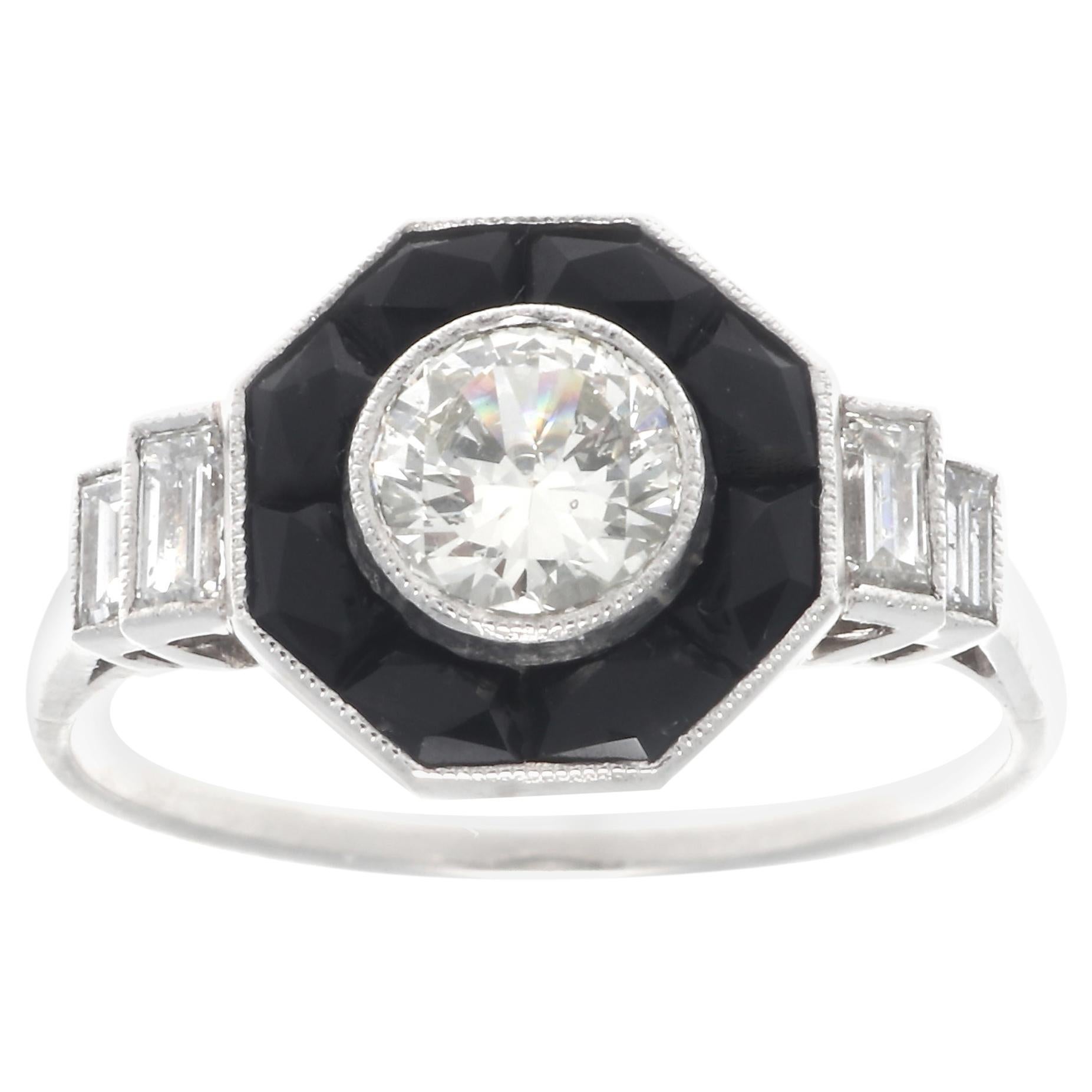 Art Deco Revival 0.50 Carat Diamond Onyx Platinum Ring