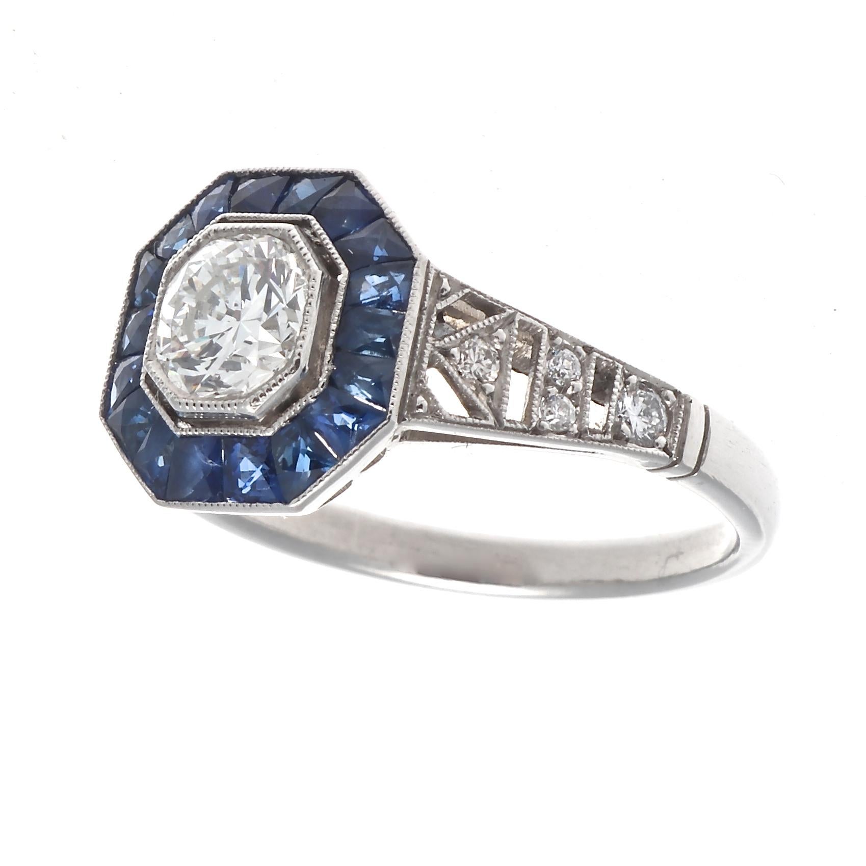  A traditional idea synthesized with a symphony of color. The perfect way to remember old times and good times to come, with your loved one. Featuring a 0.68 carat round brilliant cut diamond that is approximately G color, VS1 clarity. Crafted in