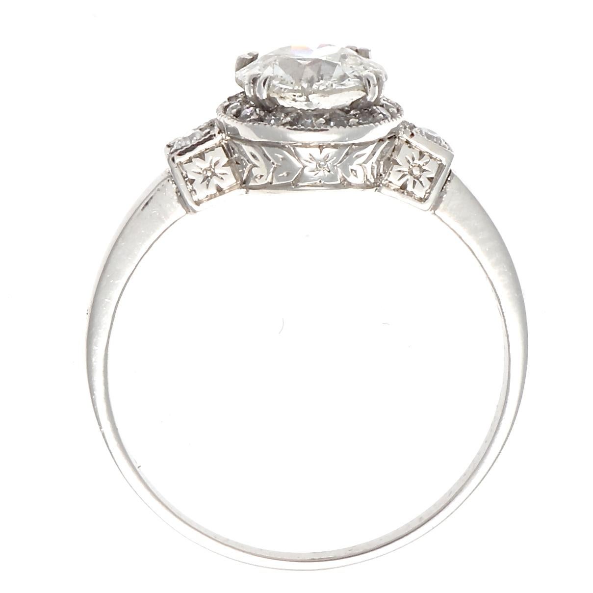 Old European Cut Art Deco Style 0.91 Carat Diamond Platinum Engagement Ring