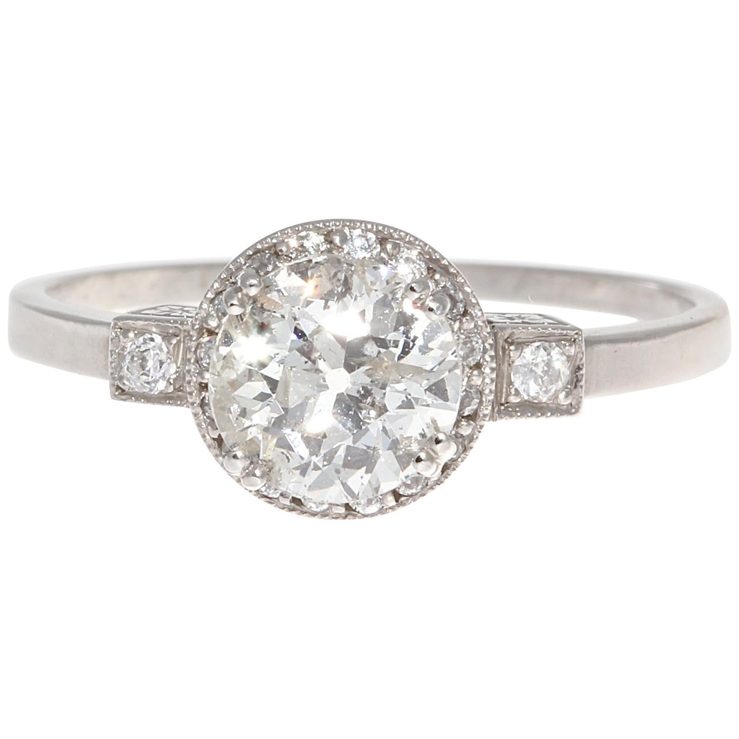 Art Deco Style 0.91 Carat Diamond Platinum Engagement Ring