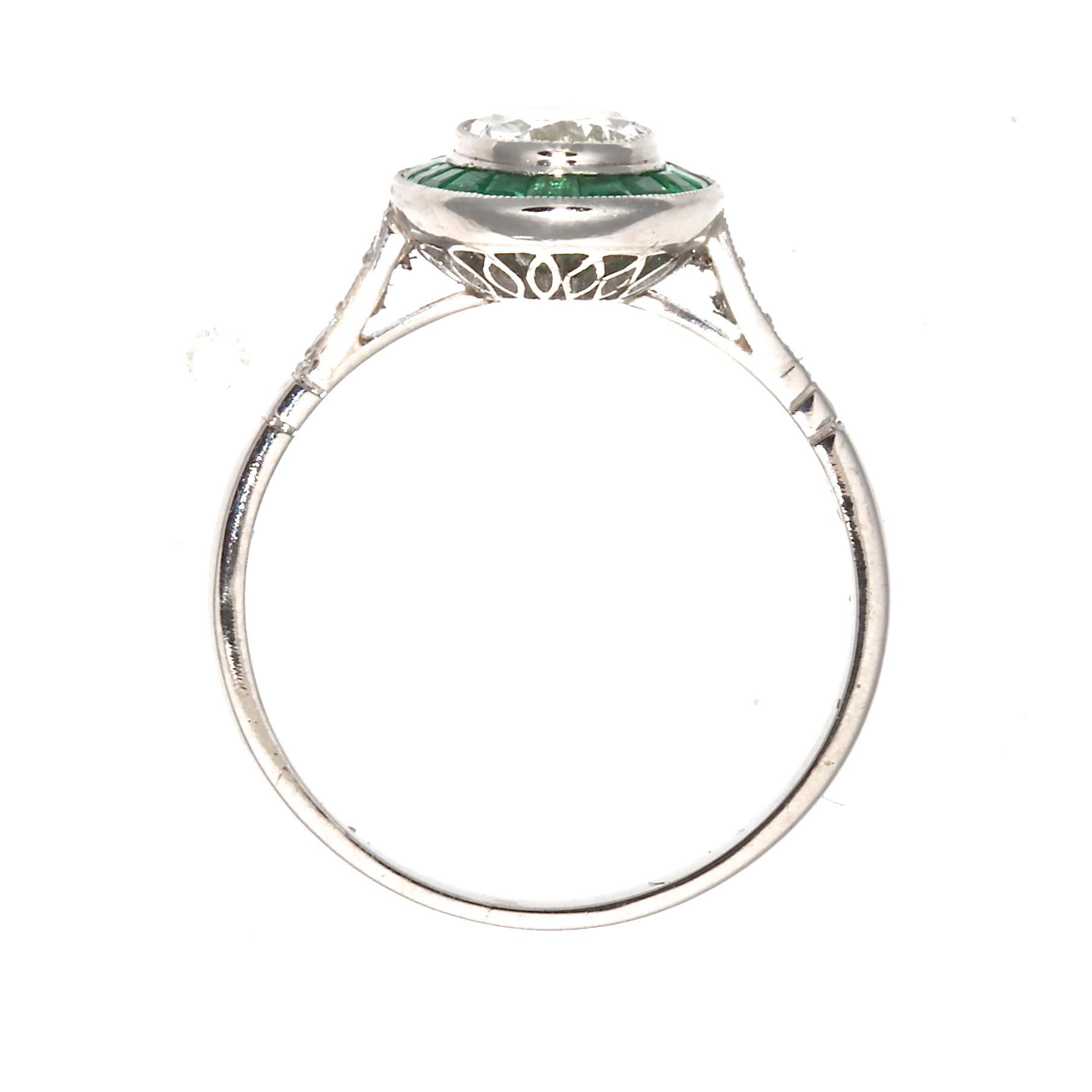 Oval Cut Art Deco Style 1 Carat Diamond Emerald Platinum Engagement Ring