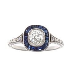 Art Deco Revival 1.07 Carat Diamond Sapphire Platinum Ring