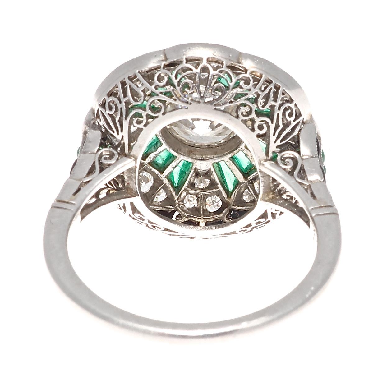 Art Deco Style 1.12 Carat Diamond Emerald Onyx Platinum Cocktail Ring In New Condition In Beverly Hills, CA