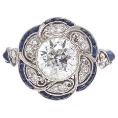 Art Deco Revival 1.32 Carat Diamond Sapphire Platinum Ring