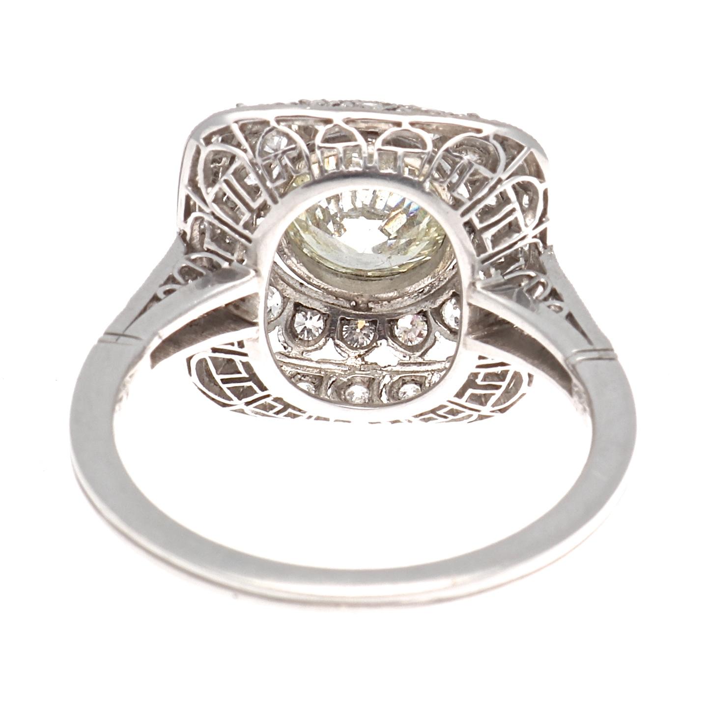 Women's Art Deco Style 1.43 Carat Old European Cut Diamond Platinum Ring