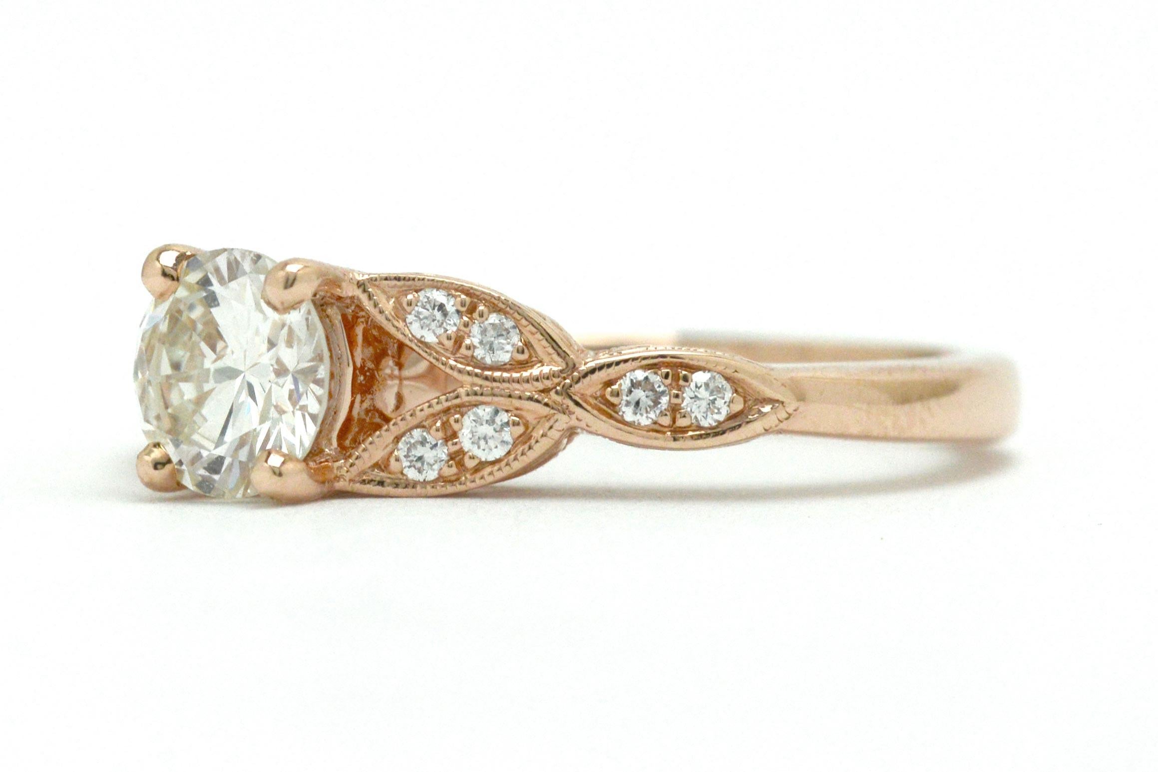 Art Deco Style 14 Karat Gold Round Brilliant Diamond Solitaire Engagement Ring In New Condition In Santa Barbara, CA
