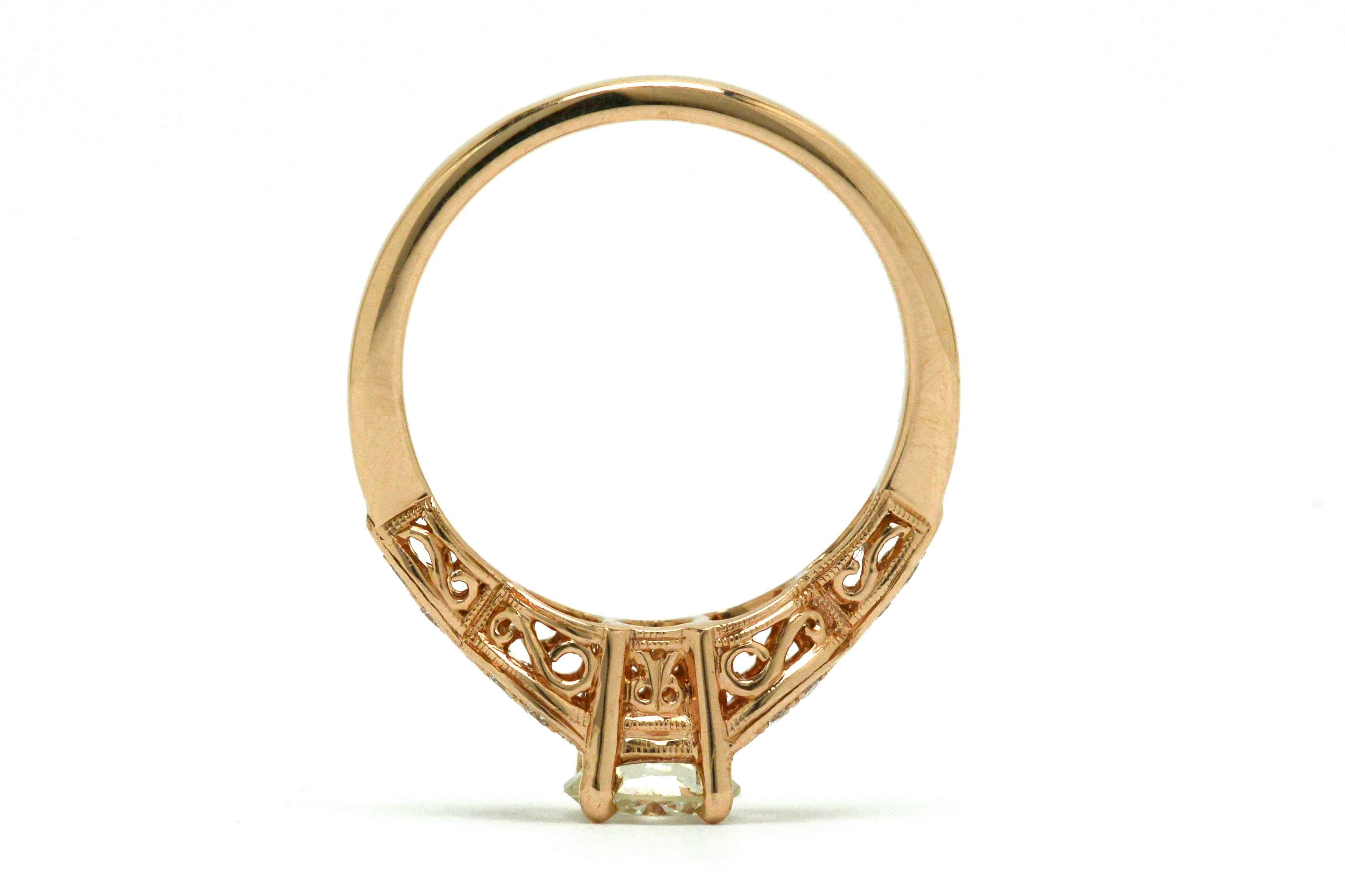 Women's Art Deco Style 14 Karat Gold Round Brilliant Diamond Solitaire Engagement Ring
