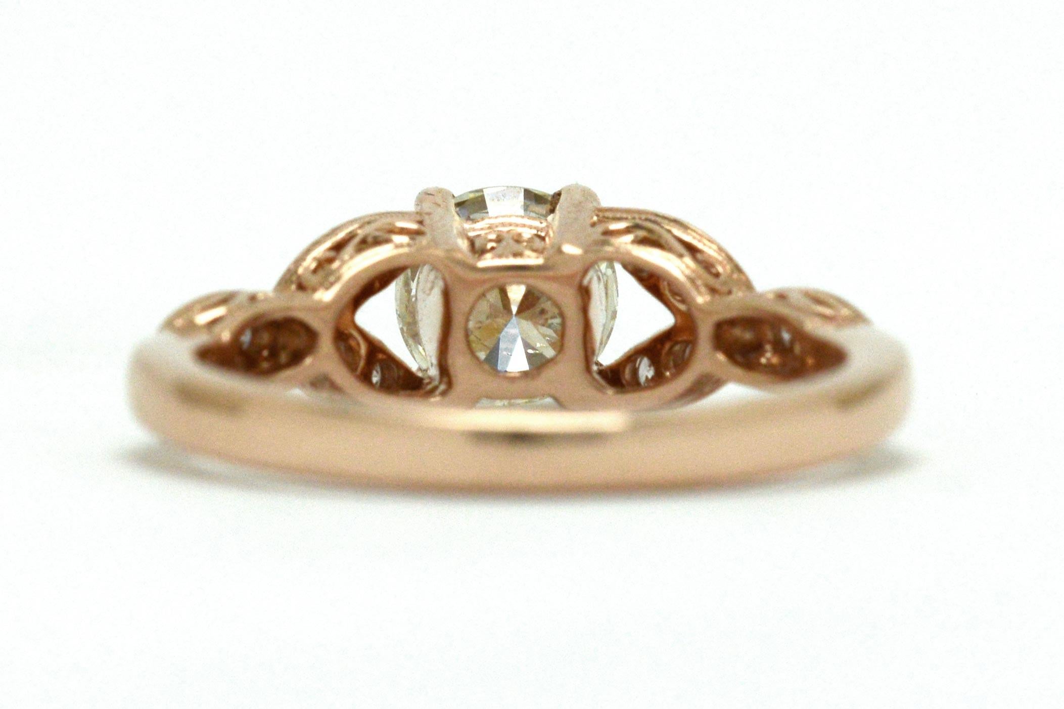 Art Deco Style 14 Karat Gold Round Brilliant Diamond Solitaire Engagement Ring 1