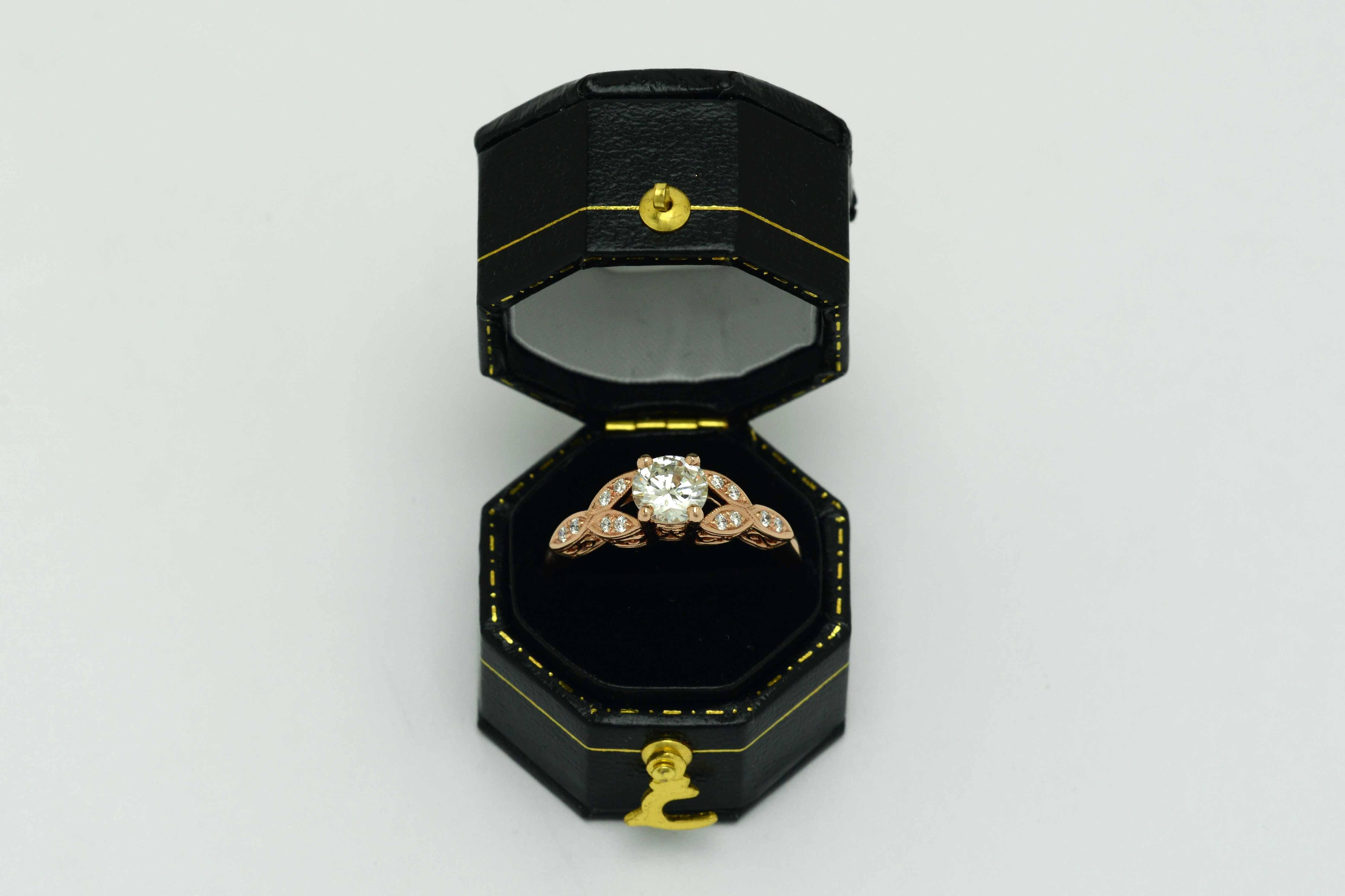 Art Deco Style 14 Karat Gold Round Brilliant Diamond Solitaire Engagement Ring 2