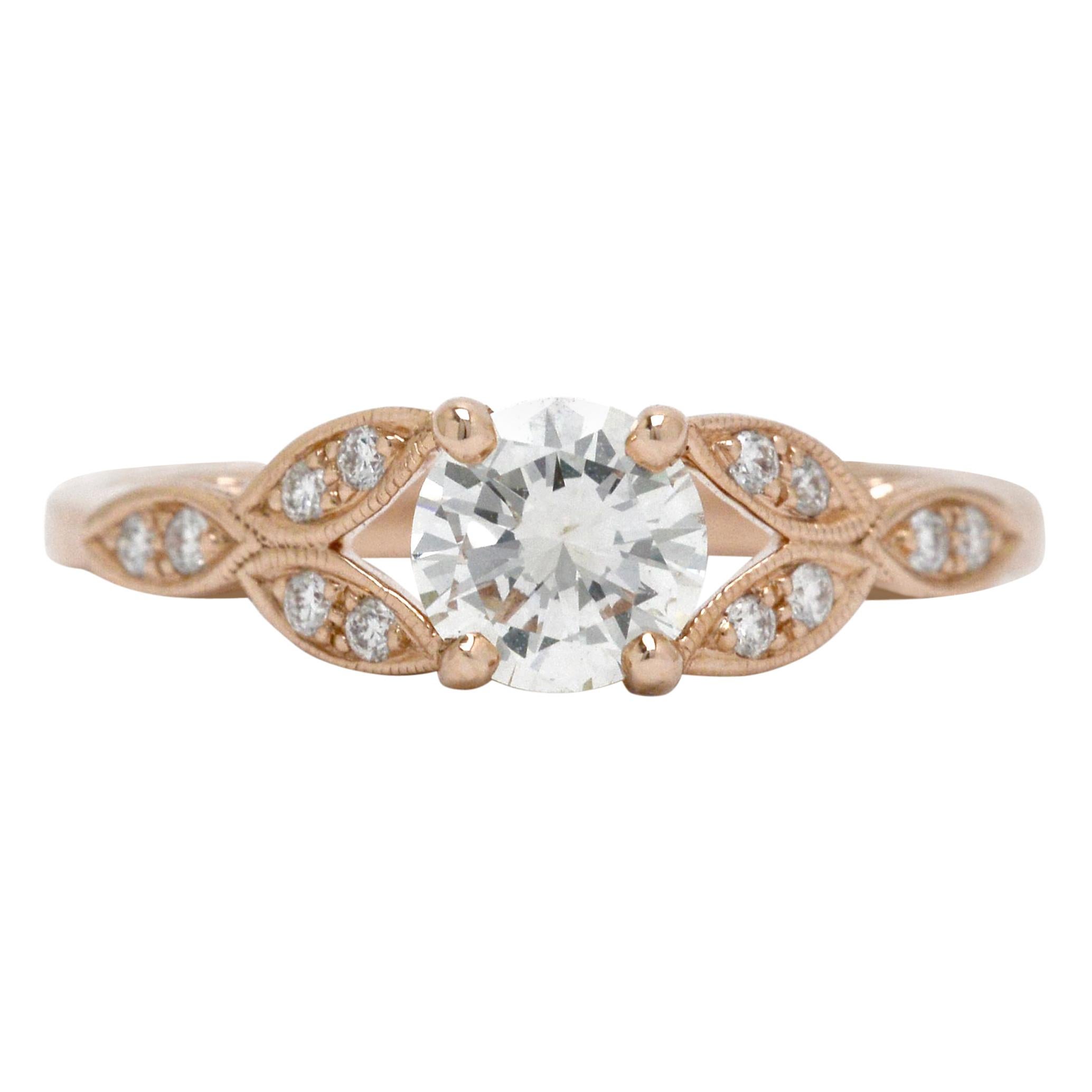 Art Deco Style 14 Karat Gold Round Brilliant Diamond Solitaire Engagement Ring