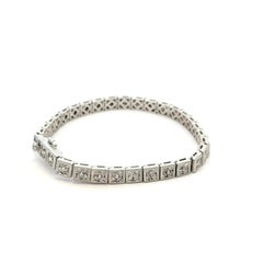 Art Deco Revival 14K White Gold Diamond Filigree Bracelet, 3.00 Ct Diamonds, 7”